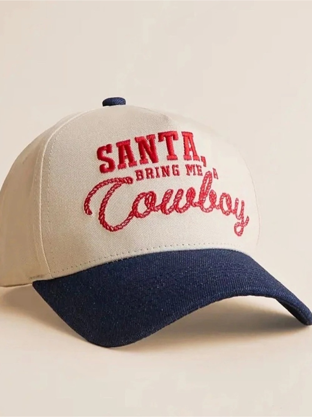 Summer Tees Santa Bring Me A Cowboy Baseball Hat Cream & Blue NWT